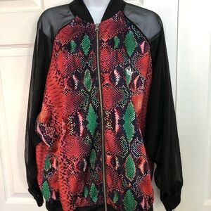 Adidas Multicolor Snake Print Bomber Sheer Sleeve Jacket